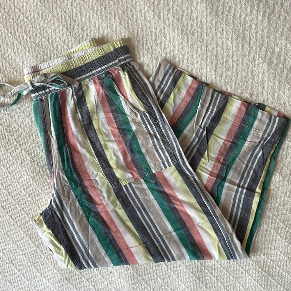 Striped drawstring cropped pants